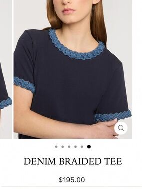 Cinq a Sept Navy Blue Denim Braided T Shirt